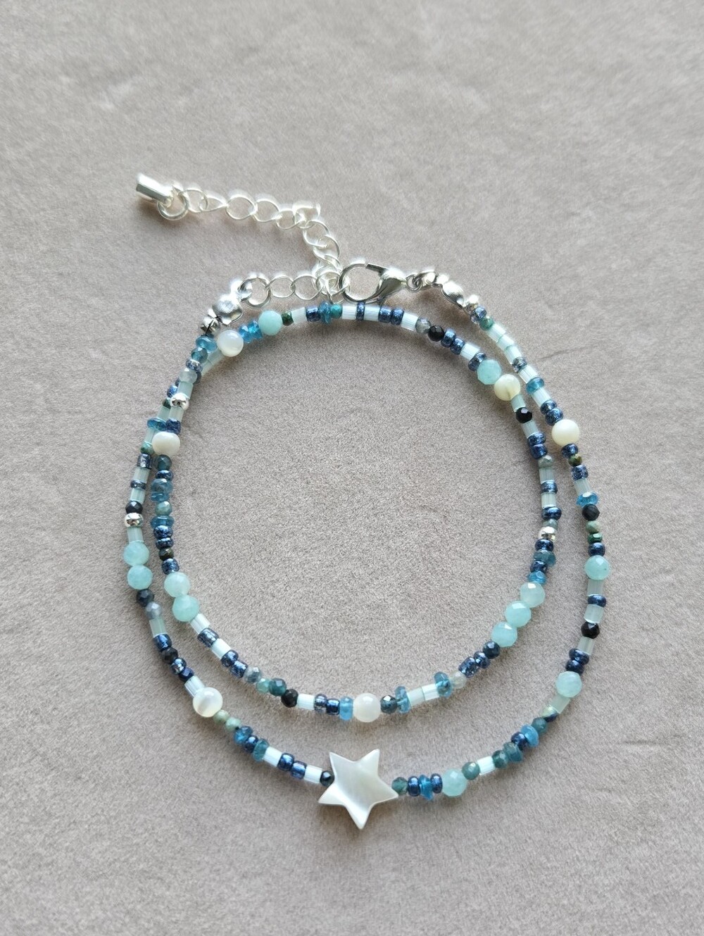 Handmade Semiprecious Stone Wrap Bracelet In Blues